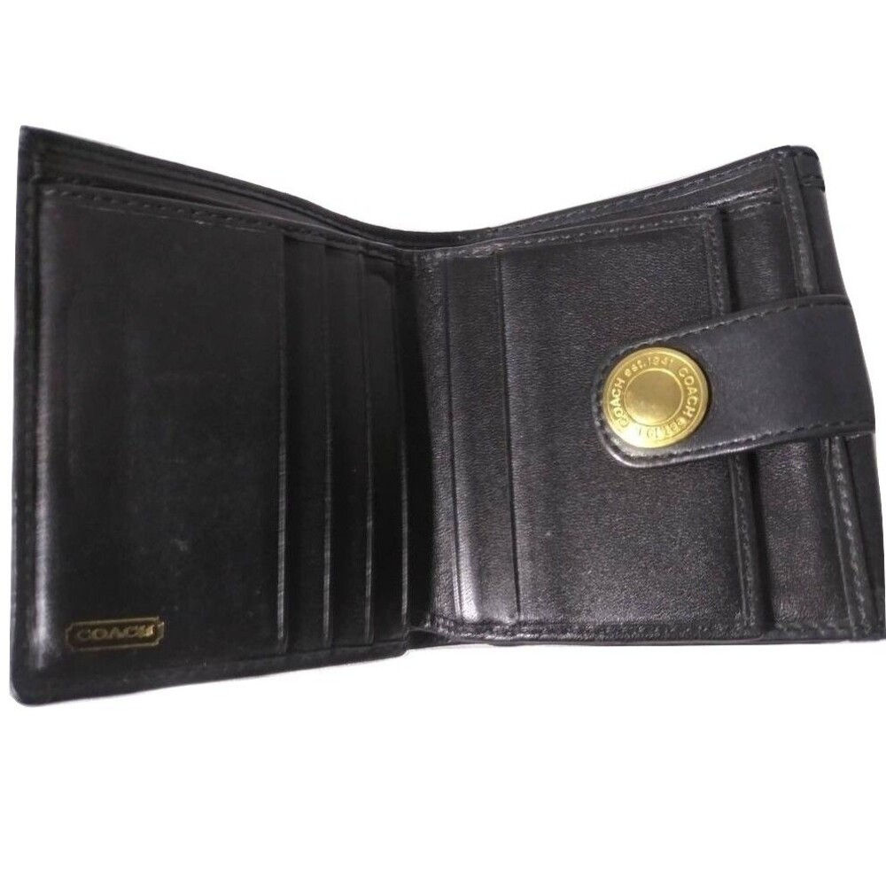Vintage Coach Signature Stripe Jacquard Bifold Wallet Black Leather Trim Y2K - Picture 5 of 8